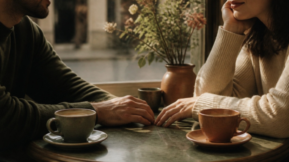 A couple stands in a park, holding hands with a book, symbolizing love and spirituality.