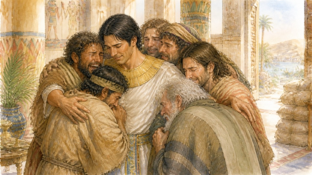 Joseph embraces his brothers in Egypt