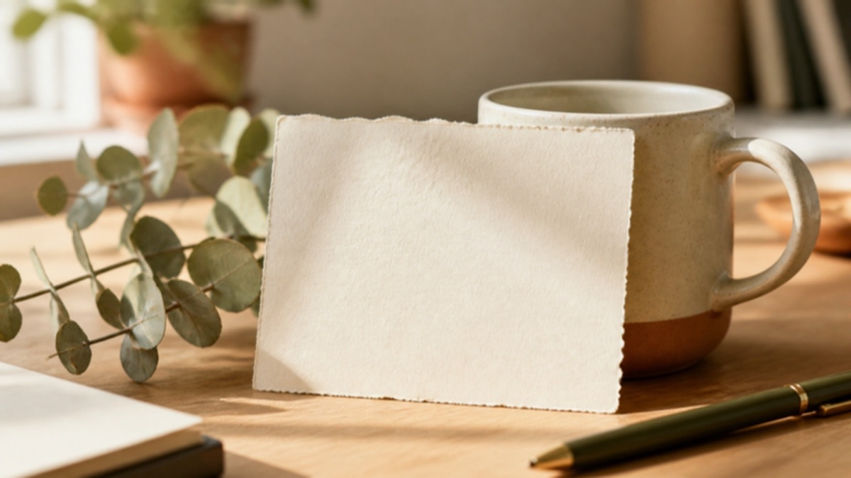 An open journal with a pen resting on it beside a cup of coffee